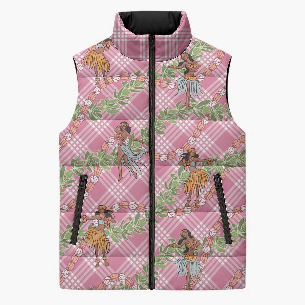 Lokelani Pink Palaka Hula Girls Seamless Hawaii Aloha Sleeveless Puffer Jacket - Polynesian Pride