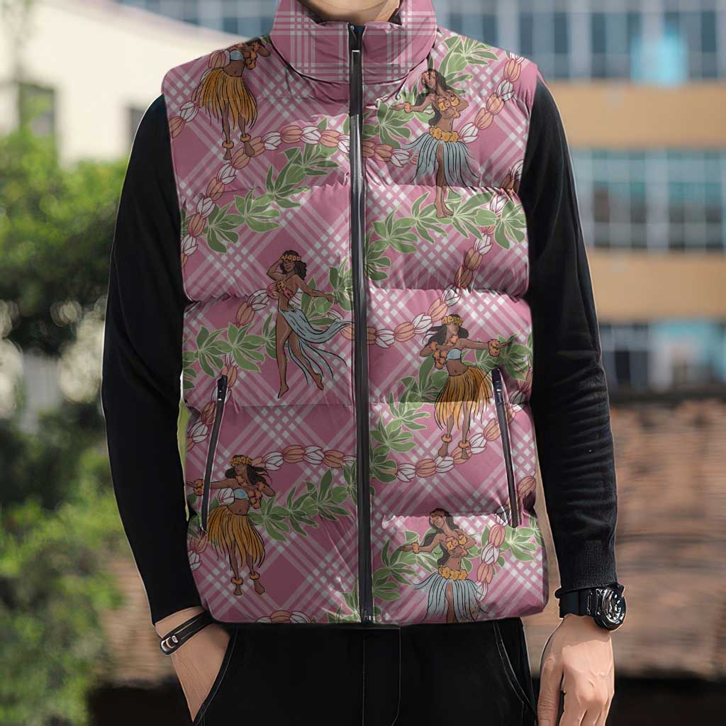 Lokelani Pink Palaka Hula Girls Seamless Hawaii Aloha Sleeveless Puffer Jacket - Polynesian Pride