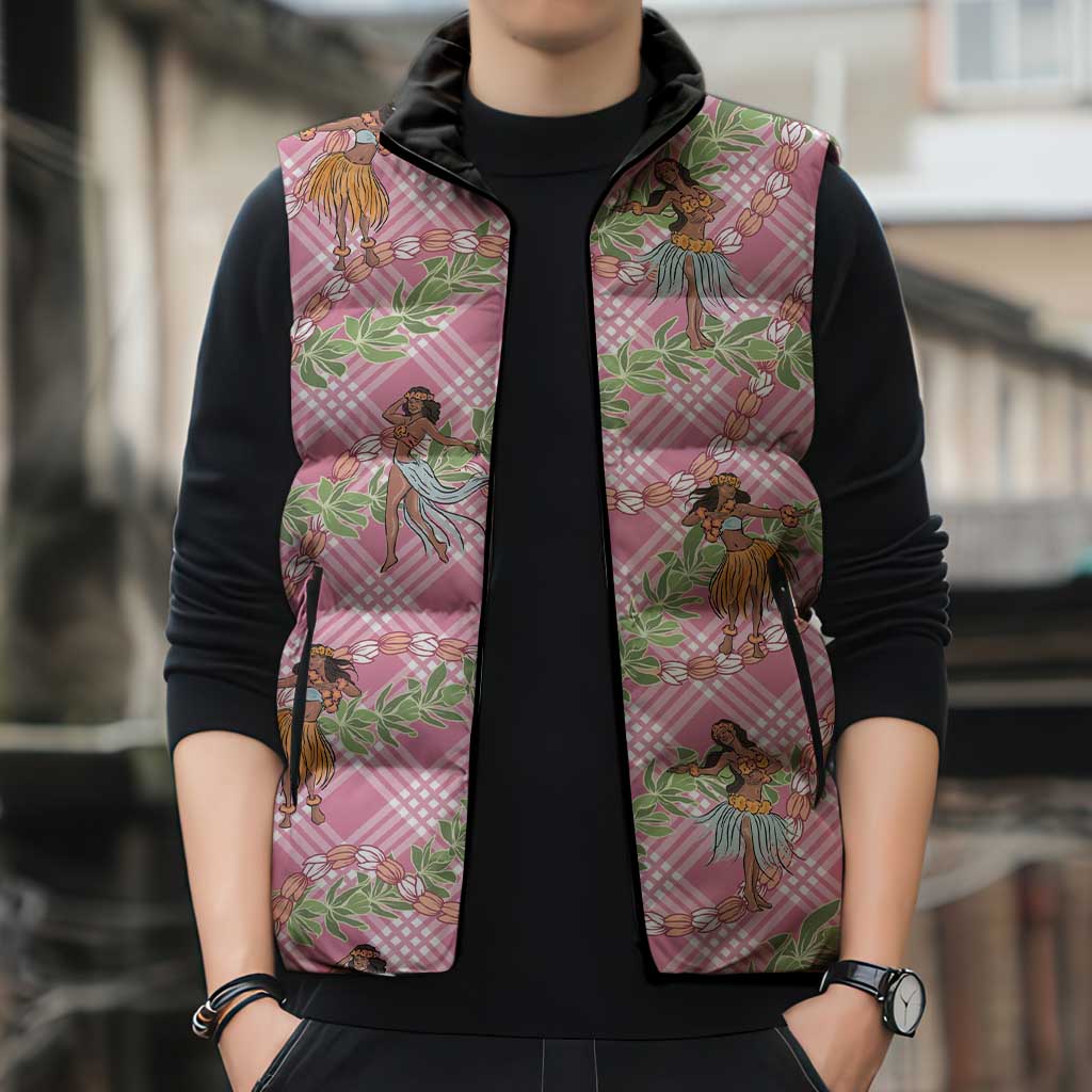Lokelani Pink Palaka Hula Girls Seamless Hawaii Aloha Sleeveless Puffer Jacket - Polynesian Pride