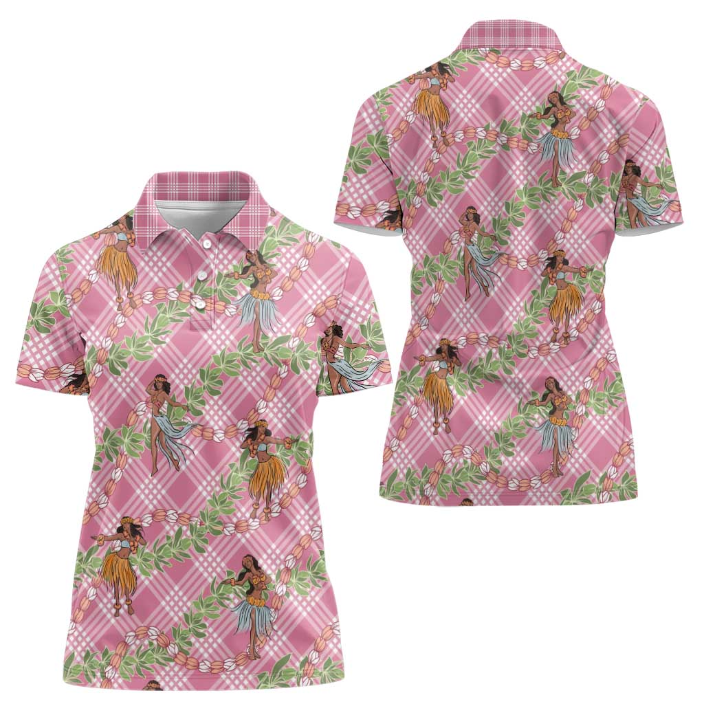 Lokelani Pink Palaka Hula Girls Seamless Hawaii Aloha Women Polo Shirt - Polynesian Pride