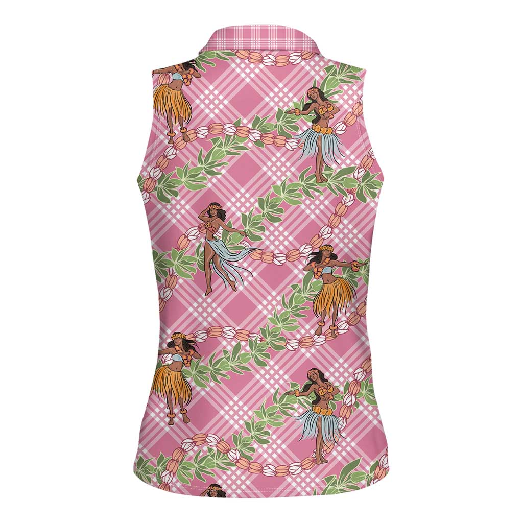 Lokelani Pink Palaka Hula Girls Seamless Hawaii Aloha Women Sleeveless Polo Shirt LT7 - Polynesian Pride