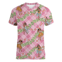 Lokelani Pink Palaka Hula Girls Seamless Hawaii Aloha Women V-Neck T-Shirt LT7 Female Pink - Polynesian Pride