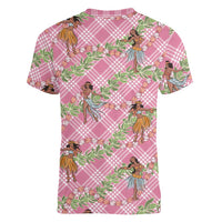 Lokelani Pink Palaka Hula Girls Seamless Hawaii Aloha Women V-Neck T-Shirt LT7 - Polynesian Pride