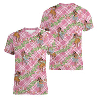 Lokelani Pink Palaka Hula Girls Seamless Hawaii Aloha Women V-Neck T-Shirt LT7 - Polynesian Pride