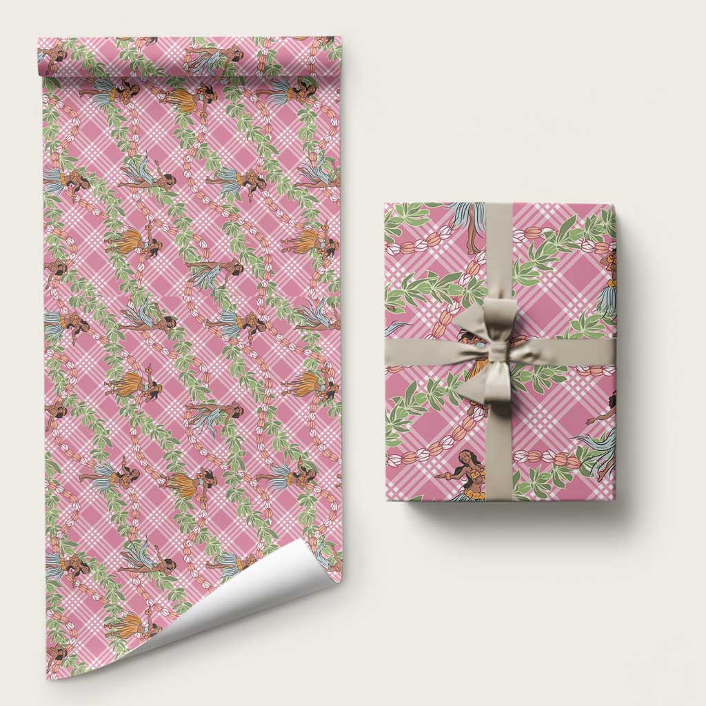 Lokelani Pink Palaka Hula Girls Seamless Hawaii Aloha Wrapping Paper