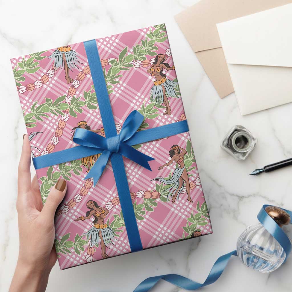 Lokelani Pink Palaka Hula Girls Seamless Hawaii Aloha Wrapping Paper