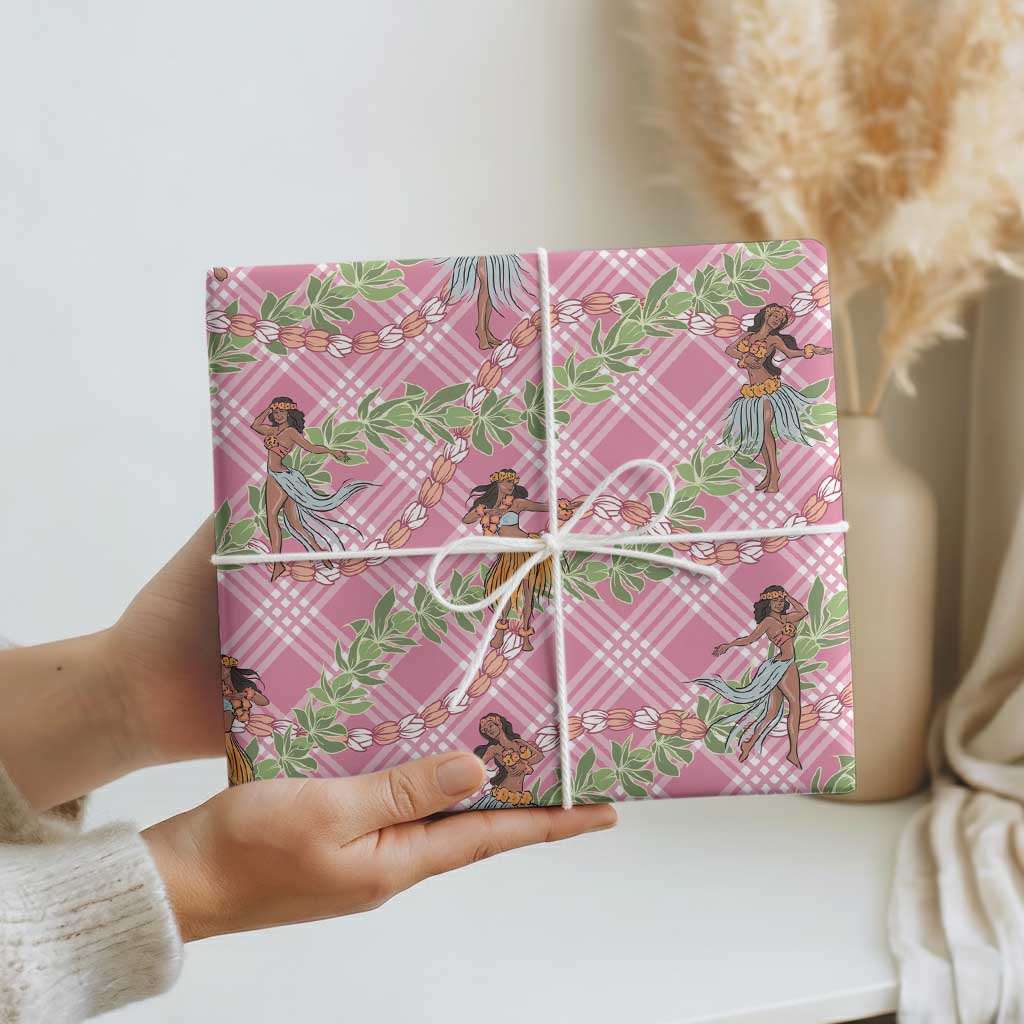 Lokelani Pink Palaka Hula Girls Seamless Hawaii Aloha Wrapping Paper