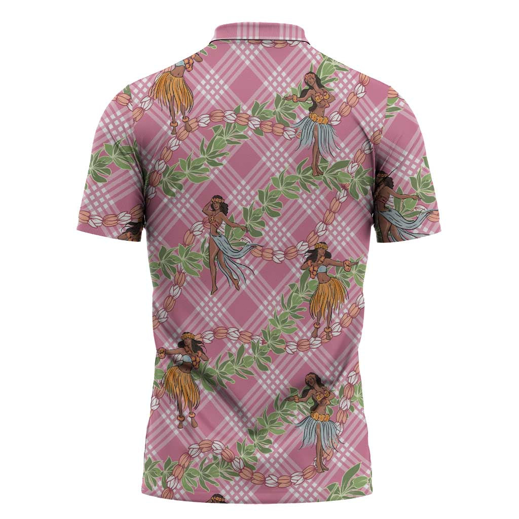 Lokelani Pink Palaka Hula Girls Seamless Hawaii Aloha Zipper Polo Shirt - Polynesian Pride