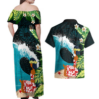 Tahiti Ia Orana Couples Matching Off Shoulder Maxi Dress and Hawaiian Shirt Tahitian Vahine LT7 - Polynesian Pride
