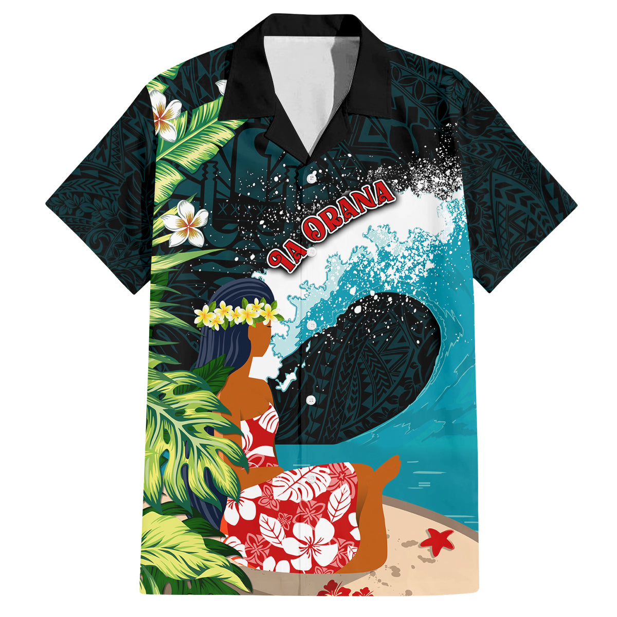 Tahiti Ia Orana Family Matching Off Shoulder Long Sleeve Dress and Hawaiian Shirt Tahitian Vahine LT7 Dad's Shirt - Short Sleeve Colorful - Polynesian Pride