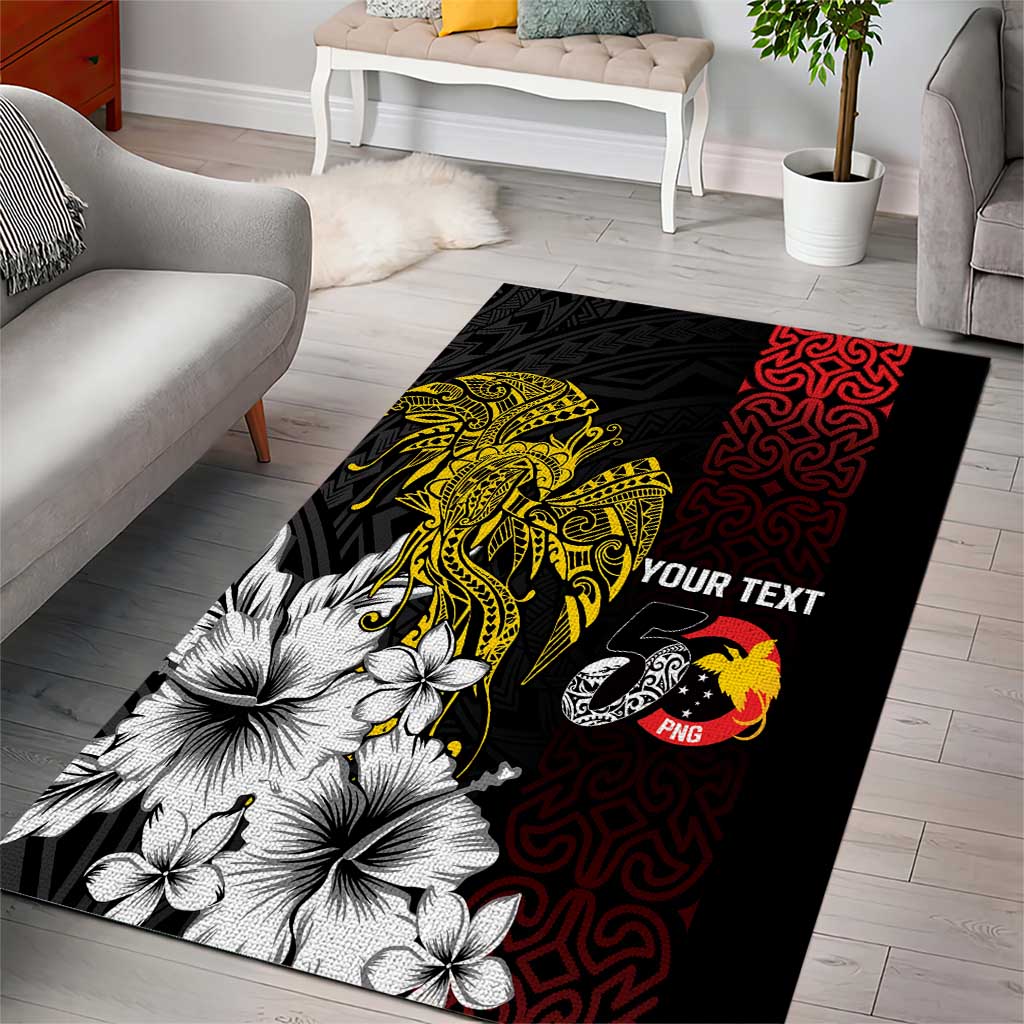 Personalized Papua New Guinea 50th Independence Anniversary Area Rug Oro Tapa Mix Plumeria