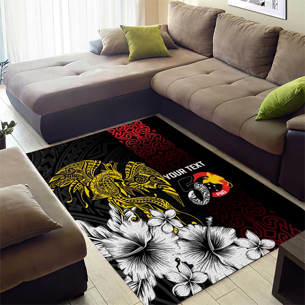 Personalized Papua New Guinea 50th Independence Anniversary Area Rug Oro Tapa Mix Plumeria