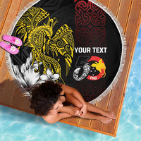 Personalized Papua New Guinea 50th Independence Anniversary Beach Blanket Oro Tapa Mix Plumeria