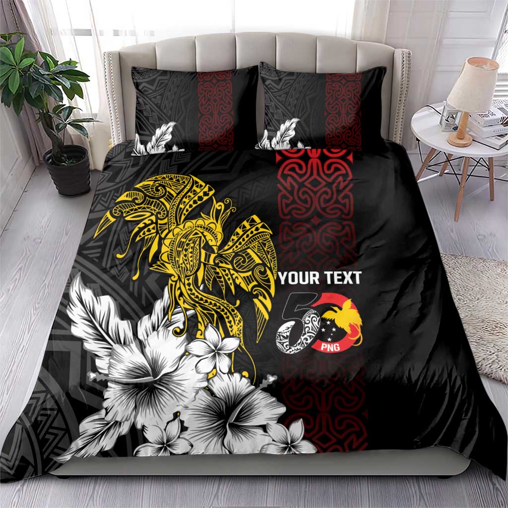 Personalized Papua New Guinea 50th Independence Anniversary Bedding Set Oro Tapa Mix Plumeria