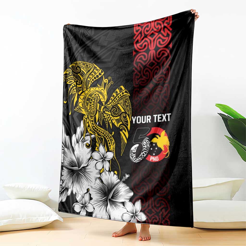 Personalized Papua New Guinea 50th Independence Anniversary Blanket Oro Tapa Mix Plumeria