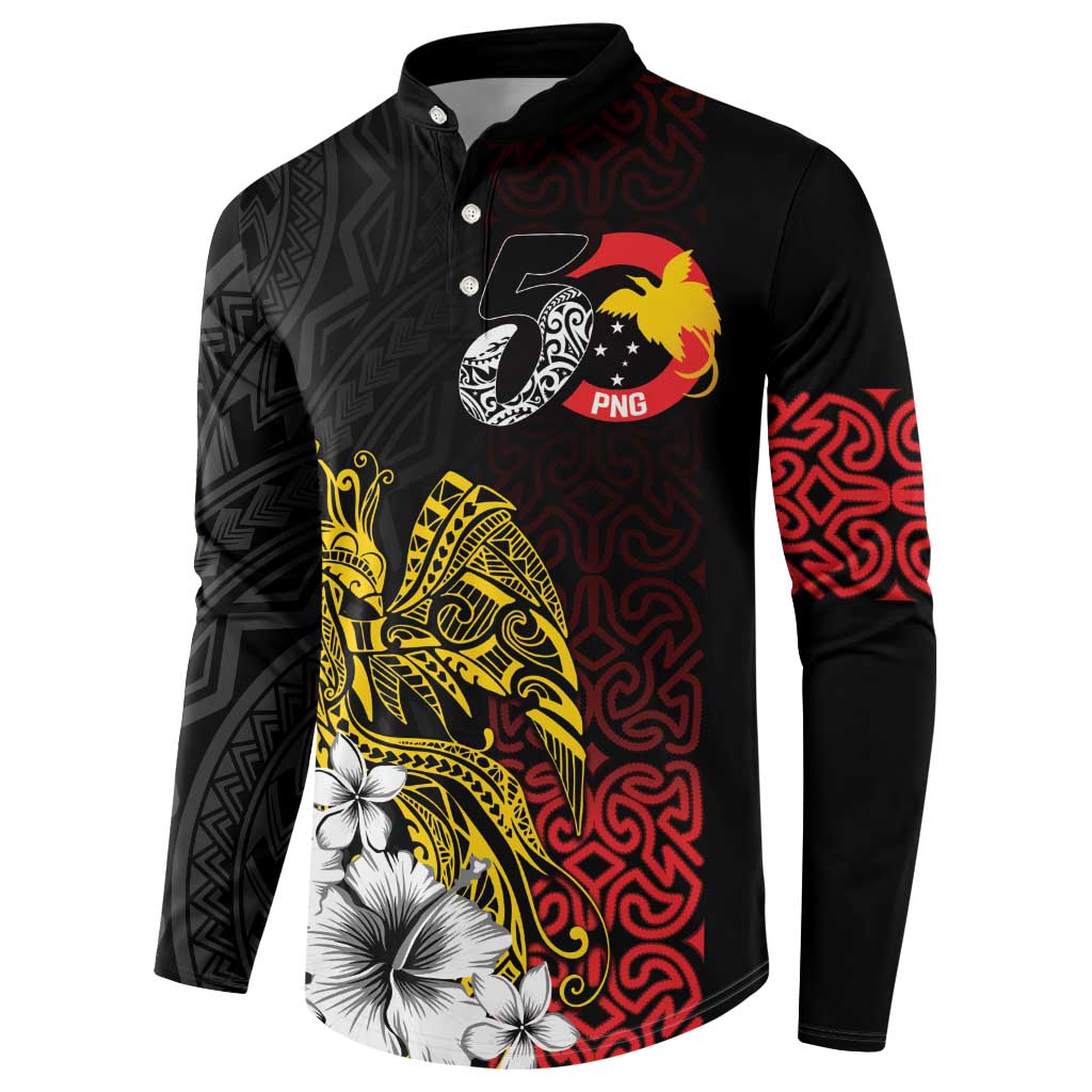 Personalized Papua New Guinea 50th Independence Anniversary Button Sweatshirt Oro Tapa Mix Plumeria