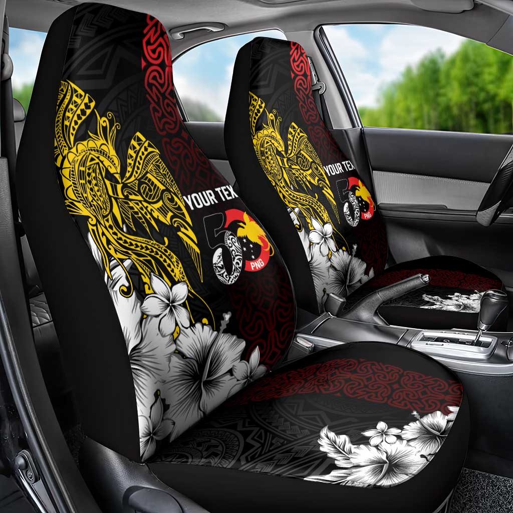 Personalized Papua New Guinea 50th Independence Anniversary Car Seat Cover Oro Tapa Mix Plumeria