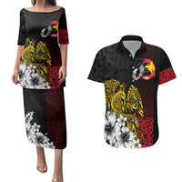 Personalized Papua New Guinea 50th Independence Anniversary Couples Matching Puletasi and Hawaiian Shirt Oro Tapa Mix Plumeria