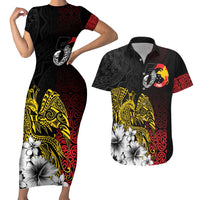 Personalized Papua New Guinea 50th Independence Anniversary Couples Matching Short Sleeve Bodycon Dress and Hawaiian Shirt Oro Tapa Mix Plumeria