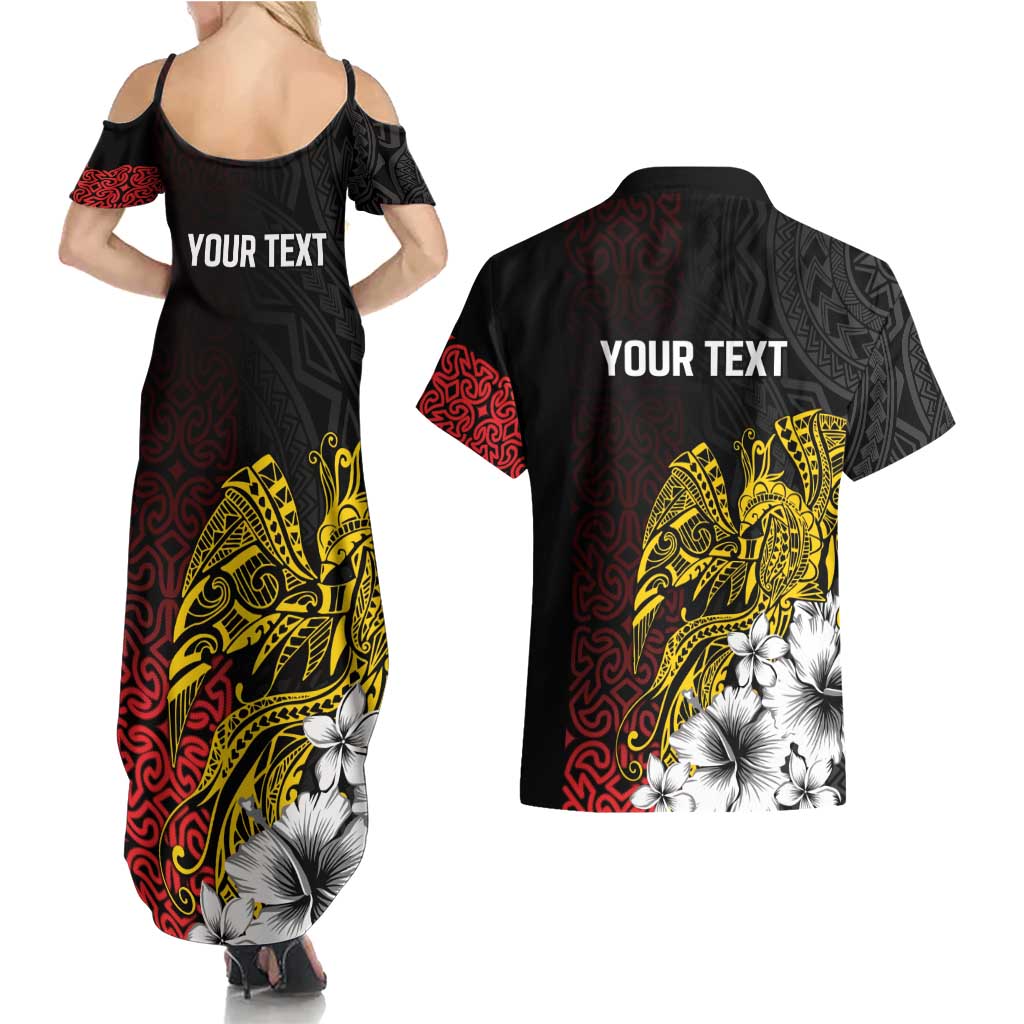 Personalized Papua New Guinea 50th Independence Anniversary Couples Matching Summer Maxi Dress and Hawaiian Shirt Oro Tapa Mix Plumeria