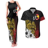 Personalized Papua New Guinea 50th Independence Anniversary Couples Matching Tank Maxi Dress and Hawaiian Shirt Oro Tapa Mix Plumeria