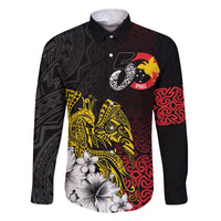 Personalized Papua New Guinea 50th Independence Anniversary Family Matching Off The Shoulder Long Sleeve Dress and Hawaiian Shirt Oro Tapa Mix Plumeria