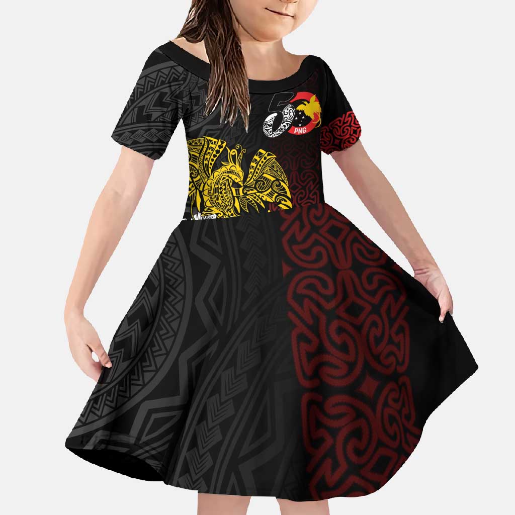 Personalized Papua New Guinea 50th Independence Anniversary Family Matching Tank Maxi Dress and Hawaiian Shirt Oro Tapa Mix Plumeria