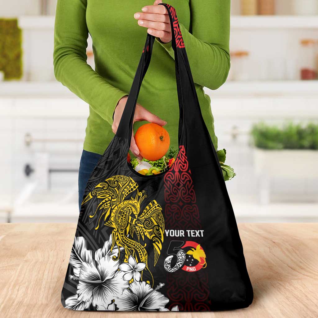Personalized Papua New Guinea 50th Independence Anniversary Grocery Bag Oro Tapa Mix Plumeria