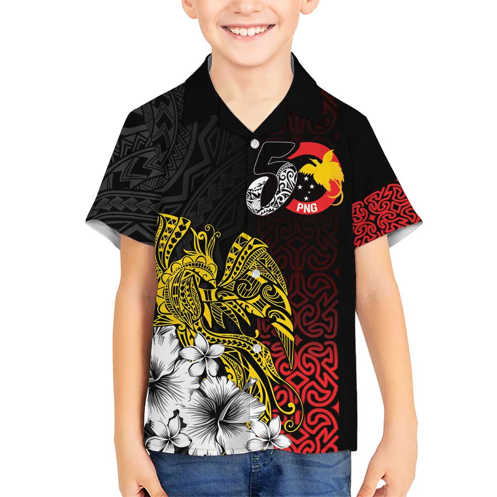 Personalized Papua New Guinea 50th Independence Anniversary Kid Hawaiian Shirt Oro Tapa Mix Plumeria