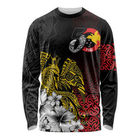 Personalized Papua New Guinea 50th Independence Anniversary Long Sleeve Shirt Oro Tapa Mix Plumeria