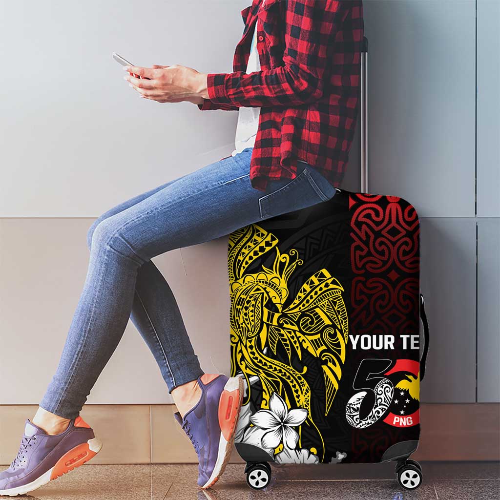 Personalized Papua New Guinea 50th Independence Anniversary Luggage Cover Oro Tapa Mix Plumeria
