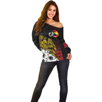 Personalized Papua New Guinea 50th Independence Anniversary Off Shoulder Sweater Oro Tapa Mix Plumeria