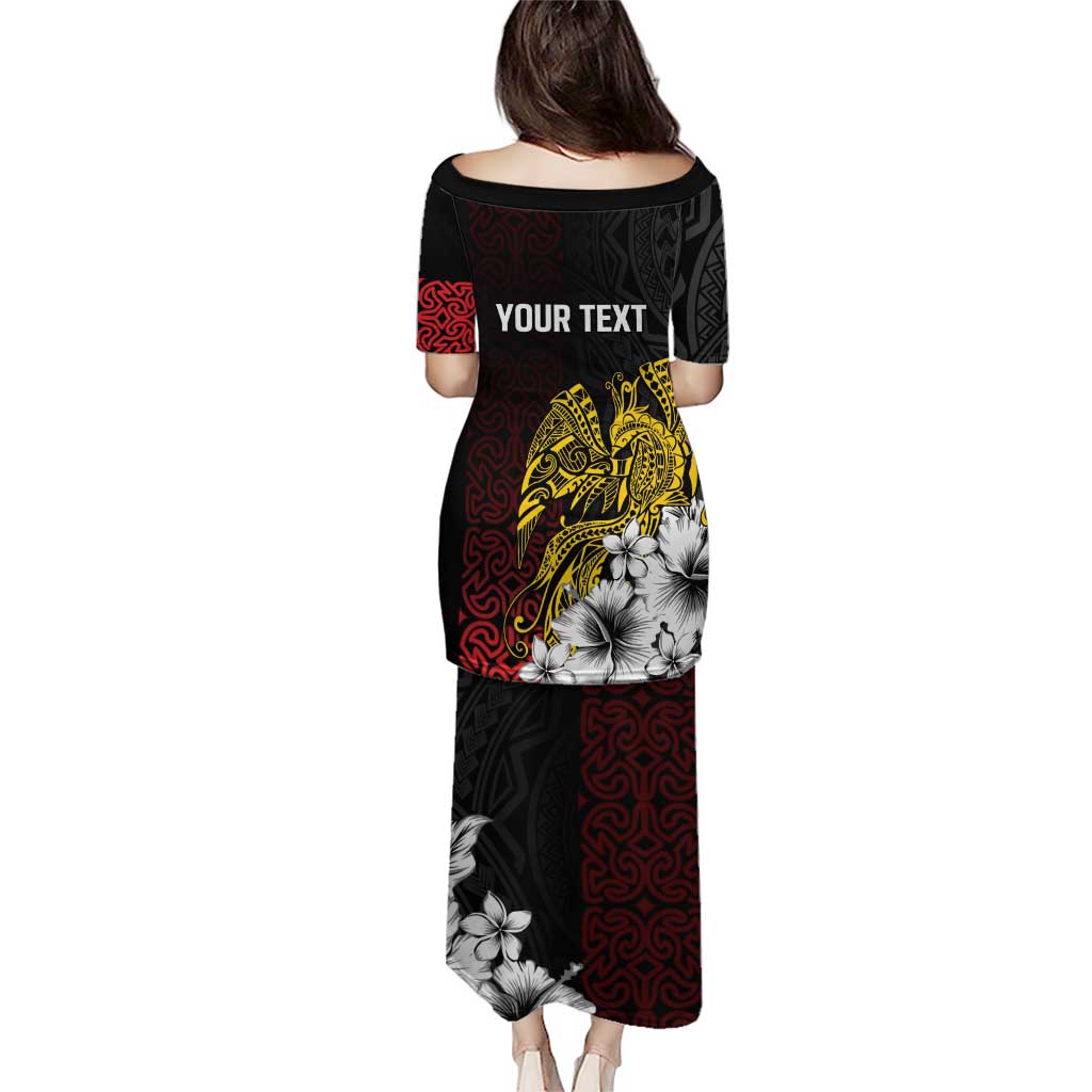 Personalized Papua New Guinea 50th Independence Anniversary Puletasi Oro Tapa Mix Plumeria