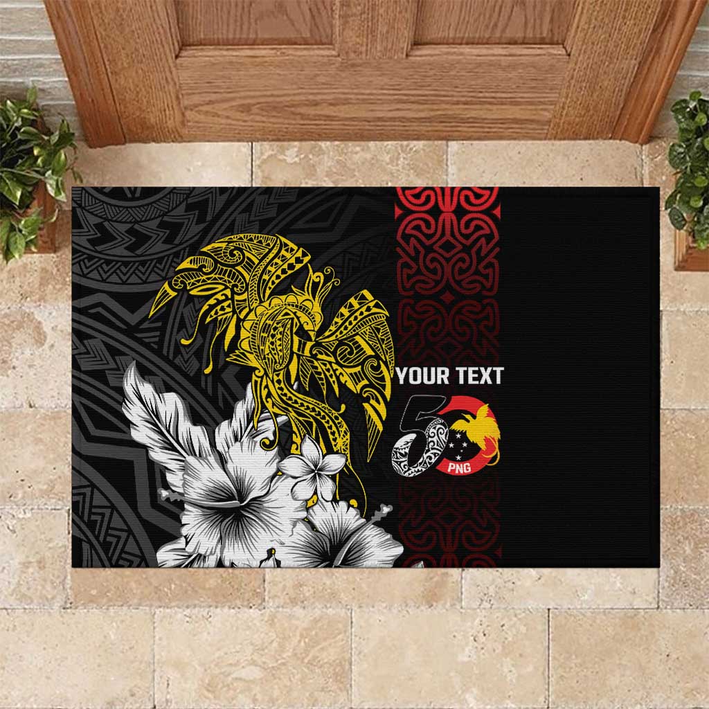 Personalized Papua New Guinea 50th Independence Anniversary Rubber Doormat Oro Tapa Mix Plumeria