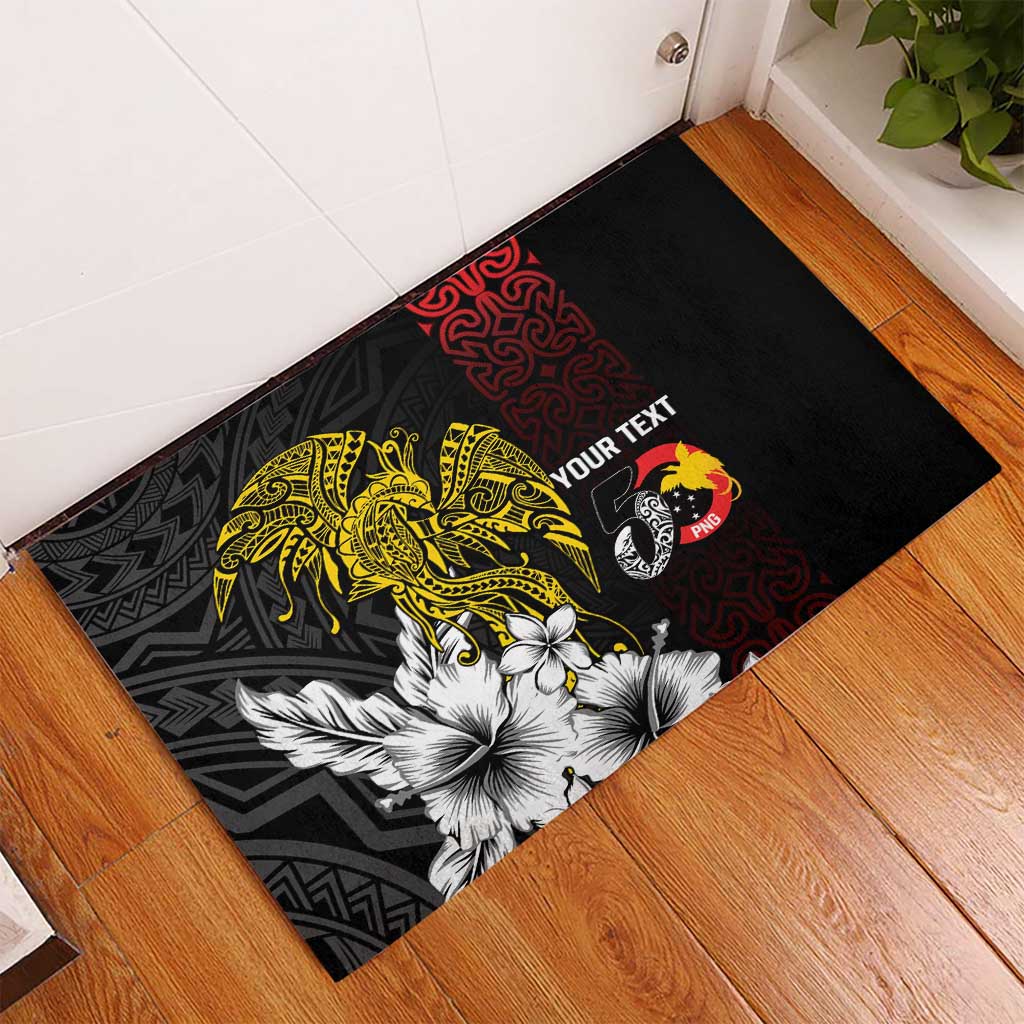Personalized Papua New Guinea 50th Independence Anniversary Rubber Doormat Oro Tapa Mix Plumeria