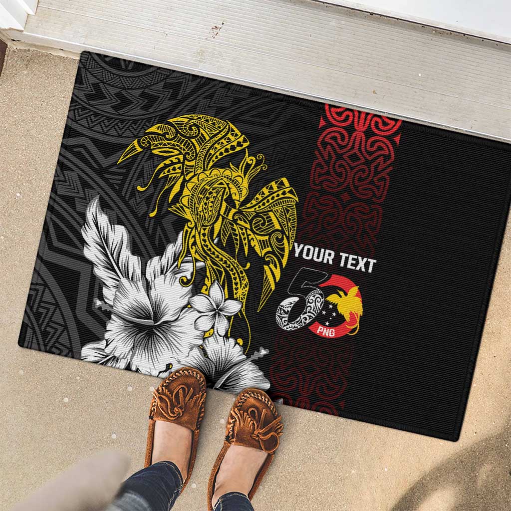 Personalized Papua New Guinea 50th Independence Anniversary Rubber Doormat Oro Tapa Mix Plumeria