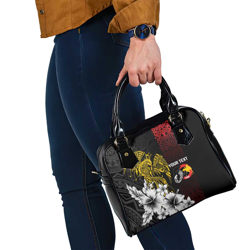 Personalized Papua New Guinea 50th Independence Anniversary Shoulder Handbag Oro Tapa Mix Plumeria