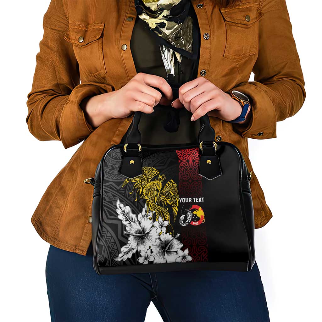 Personalized Papua New Guinea 50th Independence Anniversary Shoulder Handbag Oro Tapa Mix Plumeria