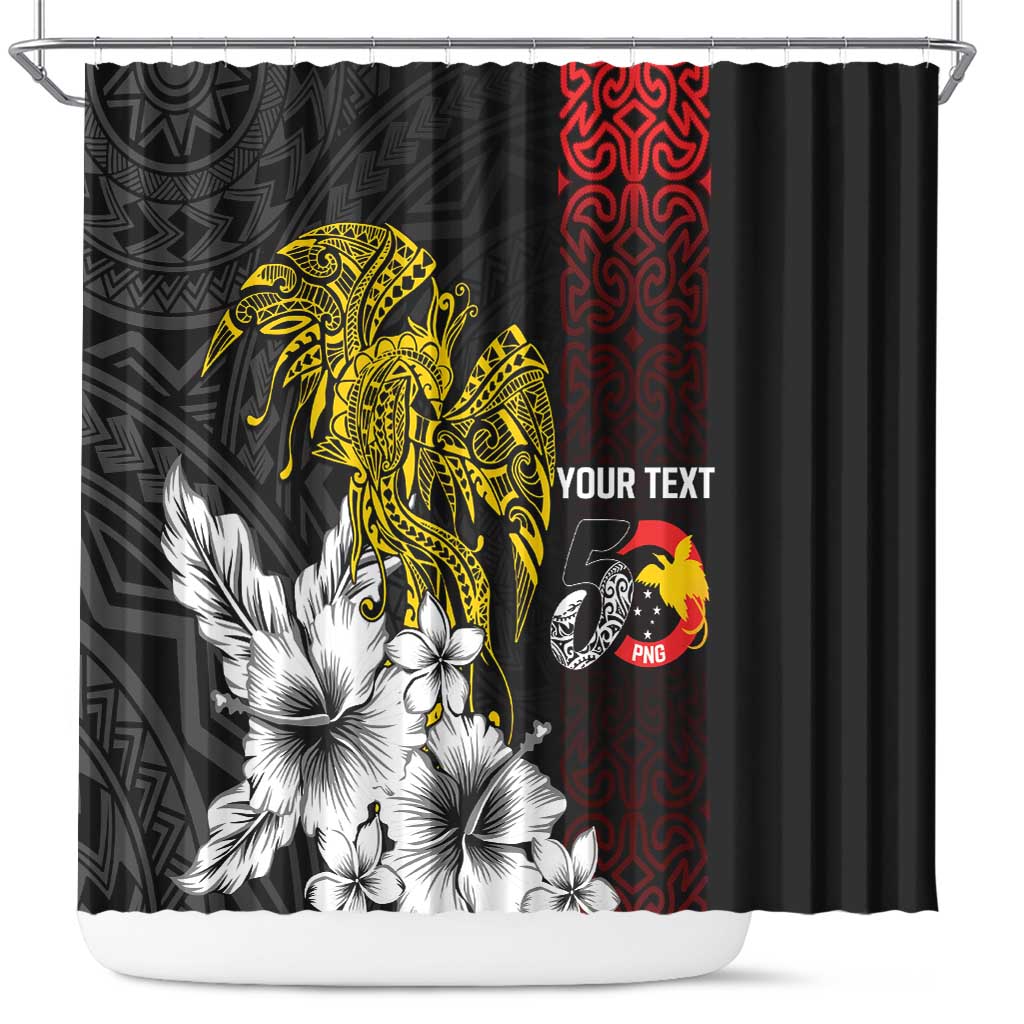 Personalized Papua New Guinea 50th Independence Anniversary Shower Curtain Oro Tapa Mix Plumeria