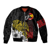 Personalized Papua New Guinea 50th Independence Anniversary Sleeve Zip Bomber Jacket Oro Tapa Mix Plumeria