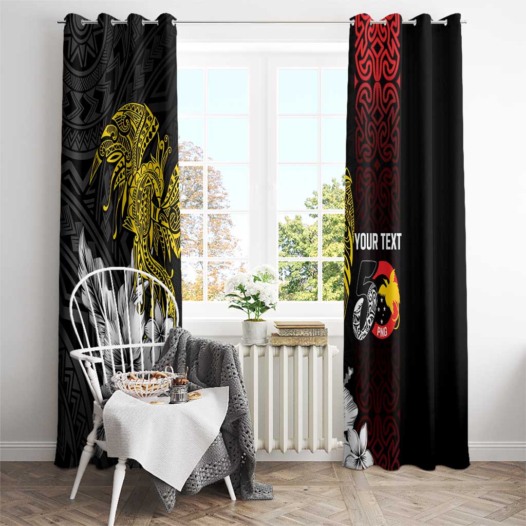 Personalized Papua New Guinea 50th Independence Anniversary Window Curtain Oro Tapa Mix Plumeria