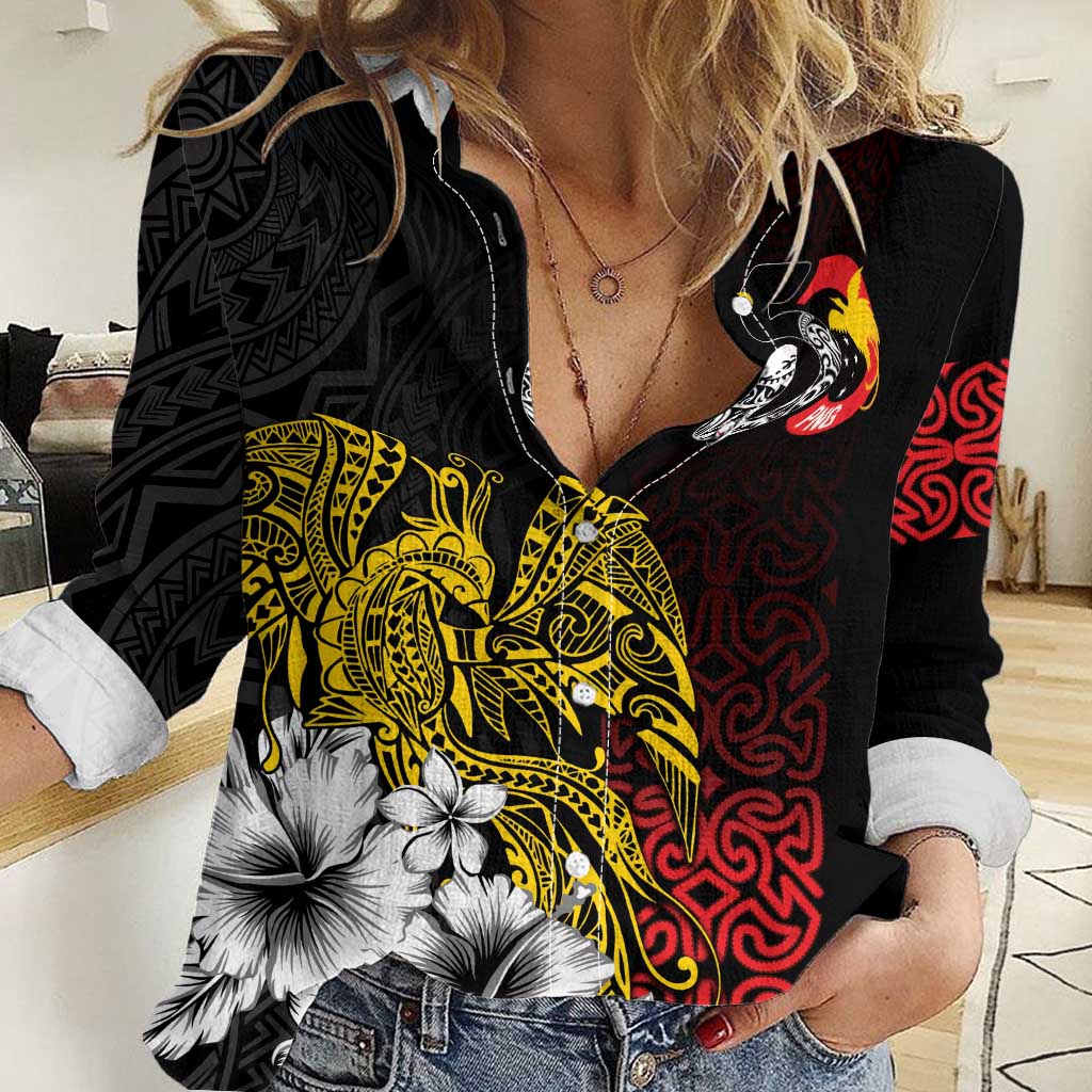 Personalized Papua New Guinea 50th Independence Anniversary Women Casual Shirt Oro Tapa Mix Plumeria