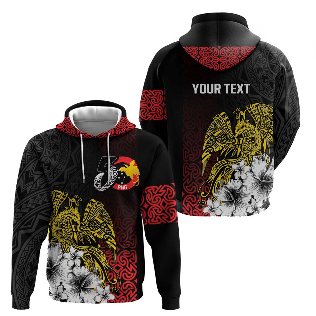 Personalized Papua New Guinea 50th Independence Anniversary Zip Hoodie Oro Tapa Mix Plumeria