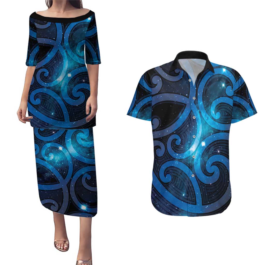 New Zealand Maori Matariki Couples Matching Puletasi and Hawaiian Shirt Galaxy Kowhaiwhai