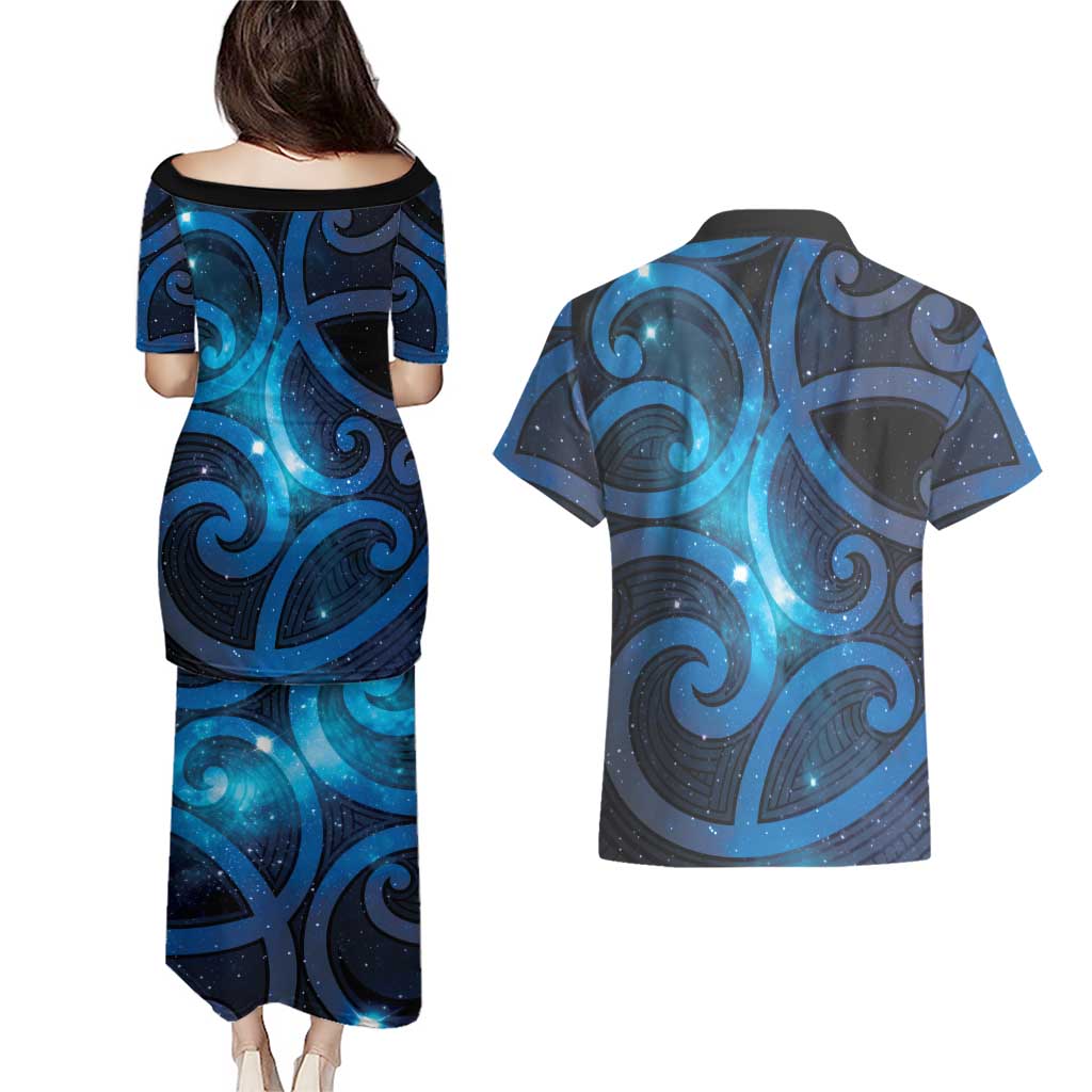 New Zealand Maori Matariki Couples Matching Puletasi and Hawaiian Shirt Galaxy Kowhaiwhai LT7 - Polynesian Pride