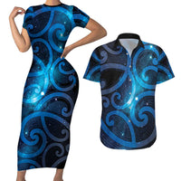 New Zealand Maori Matariki Couples Matching Short Sleeve Bodycon Dress and Hawaiian Shirt Galaxy Kowhaiwhai LT7 Galaxy - Polynesian Pride