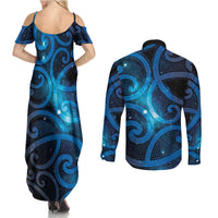 New Zealand Maori Matariki Couples Matching Summer Maxi Dress and Long Sleeve Button Shirt Galaxy Kowhaiwhai LT7 - Polynesian Pride