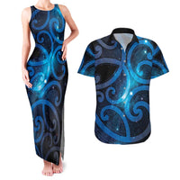New Zealand Maori Matariki Couples Matching Tank Maxi Dress and Hawaiian Shirt Galaxy Kowhaiwhai LT7 Galaxy - Polynesian Pride