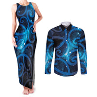 New Zealand Maori Matariki Couples Matching Tank Maxi Dress and Long Sleeve Button Shirt Galaxy Kowhaiwhai LT7 Galaxy - Polynesian Pride