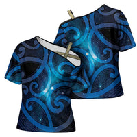 New Zealand Maori Matariki Cross Shoulder Shirt Galaxy Kowhaiwhai